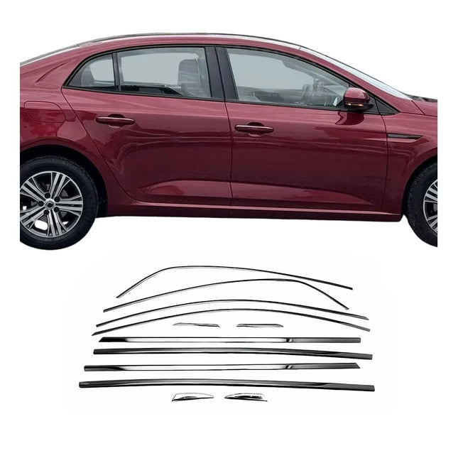 Fensterleisten Zierleisten für Renault Megane Limo 2016-2025 Chrom Dunkel 12x