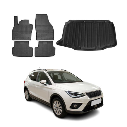 Fußmatten & Kofferraumwanne Set für Seat Arona 2017-2026 Untere Gummi Schwarz 5x