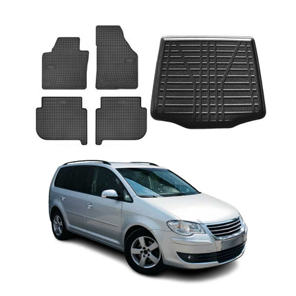 Fußmatten & Kofferraumwanne Set für VW Touran 2003-2010 Gummi TPE Schwarz 5x