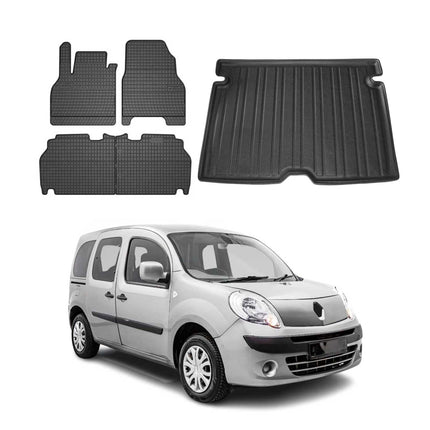Fußmatten & Kofferraumwanne Set für Renault Kangoo 2016-2021 Gummi Schwarz 5x