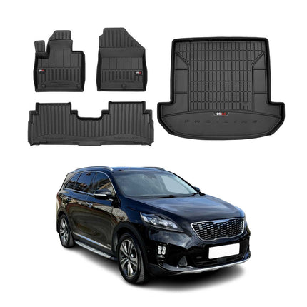 OMAC Fußmatten & Kofferraumwanne Set für Kia Sorento 2015-2020 Schwarz Gummi 4x
