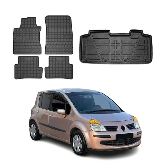 Fußmatten & Kofferraumwanne Set für Renault Modus 2005-2013 Gummi Schwarz 5x