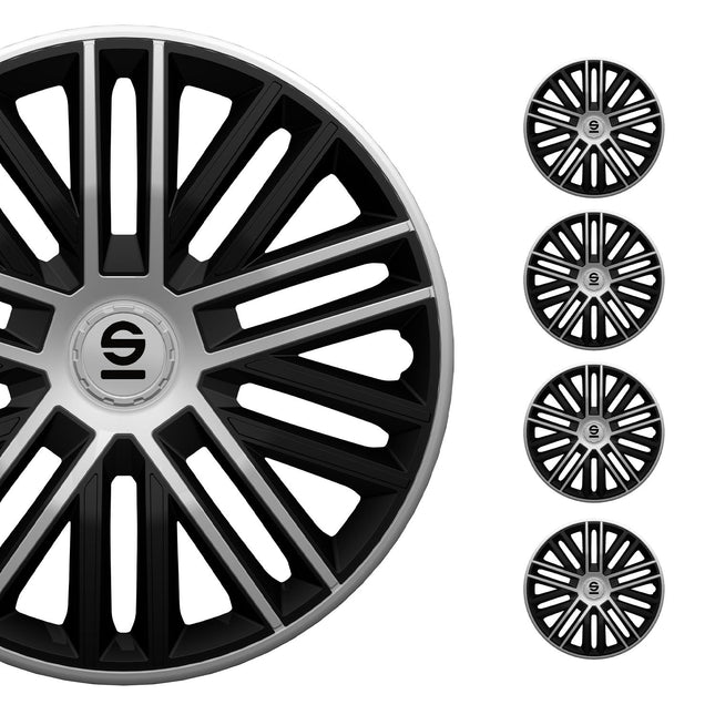 Radkappen Radzierblenden Sparco Bergamo 14" Zoll Abdeckung Set Schwarz Silber 4x