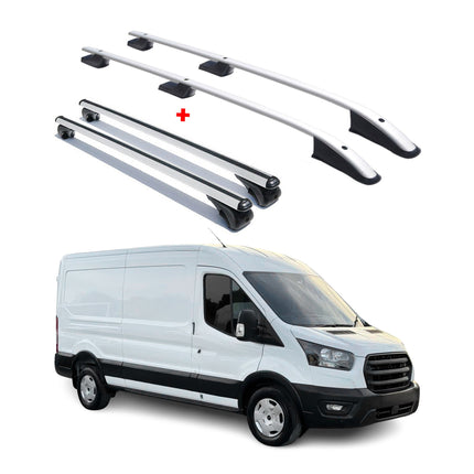 Dachreling + Dachträger für Ford Transit 2015-2026 L3 Langer Alu Silber 4x