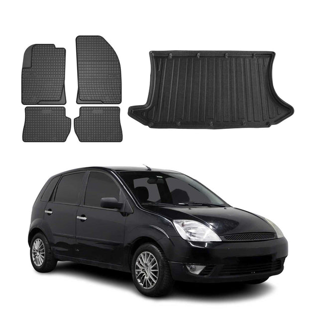 Fußmatten & Kofferraumwanne Set für Ford Fiesta 2001-2008 Schrägheck Gummi 5x