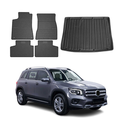 Fußmatten & Kofferraumwanne Set für Mercedes GLB X247 2019-2026 Obere Gummi 5x