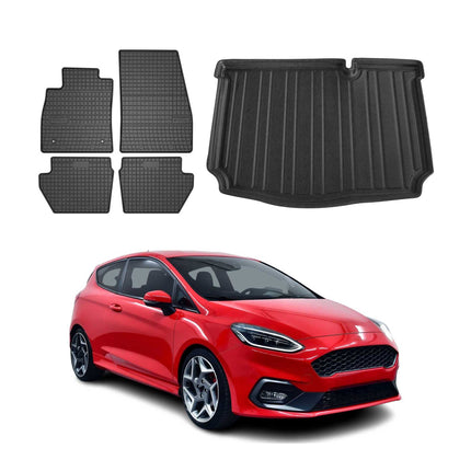 Fußmatten & Kofferraumwanne Set für Ford Fiesta 2018-2024 5tür Gummi Schwarz 5x