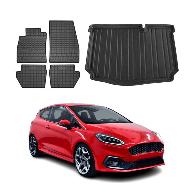 Fußmatten & Kofferraumwanne Set für Ford Fiesta 2018-2024 5tür Gummi Schwarz 5x