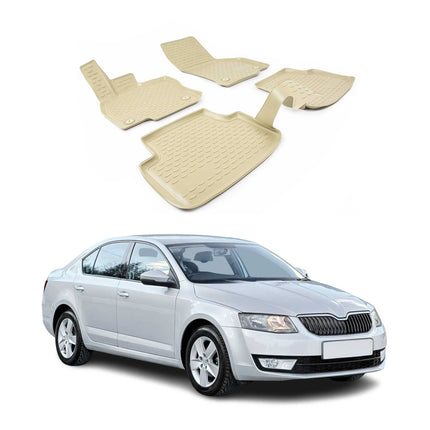 OMAC Gummimatten Fußmatten für Skoda Octavia 2013-2019 TPE Automatten Beige 4x