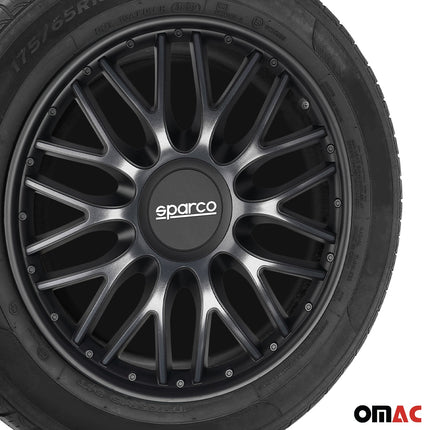 Radkappen Radzierblenden Sparco Roma 14" Zoll Auto Abdeckung Set Grau Schwarz 4x