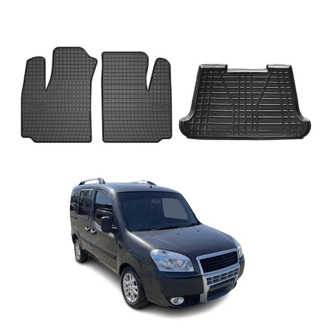 Fußmatten & Kofferraumwanne Set für Fiat Doblo 2000-2010 Gummi TPE Schwarz 3x