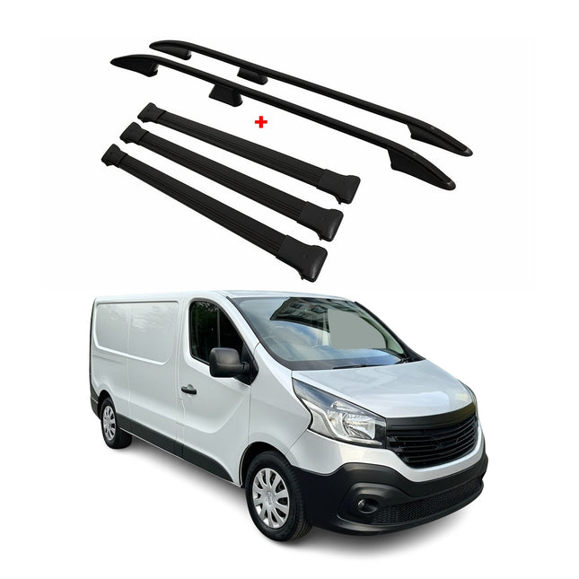 Dachreling + Dachträger für Renault Trafic 2014-2025 L2 Langer Alu Schwarz 5x