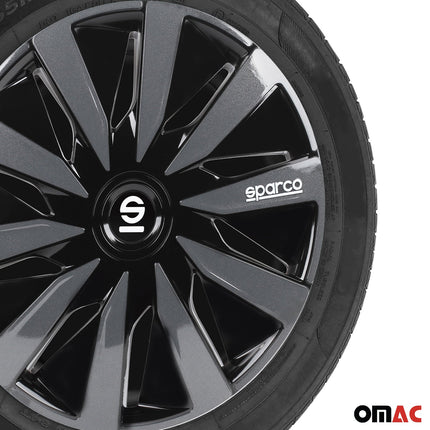 Radkappen Radzierblenden Sparco Lazio 15" Zoll Abdeckung Set Schwarz Grau 4x