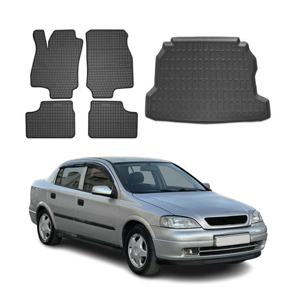 Fußmatten & Kofferraumwanne Set für Opel Astra G Stufenheck 1998-2004 Gummi 5x