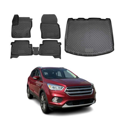Fußmatten & Kofferraumwanne Set für Ford Kuga II 2012-2019 Gummi TPE Schwarz 5x