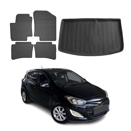 Fußmatten & Kofferraumwanne Set für Hyundai i20 Schrägheck 2008-2014 Gummi 5x