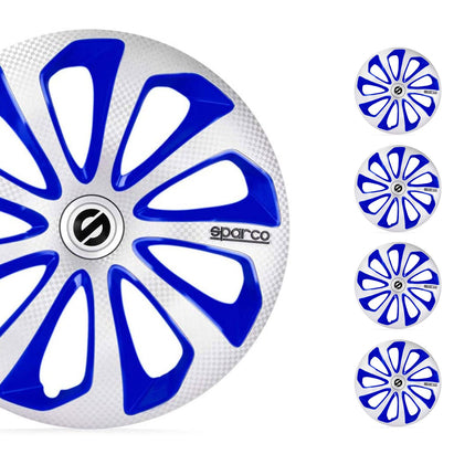 Radkappen Radzierblenden Sparco Sicilia 15" Zoll Abdeckung Silber Blau Carbon 4x