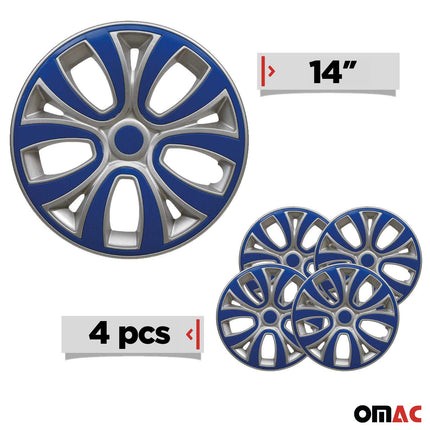 4x Radblenden Radkappen für 14" Zoll Stahlfelgen Silber Dunker Blau