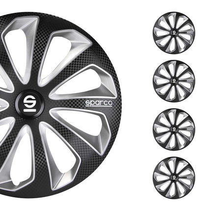 Radkappen Radzierblenden Sparco Sicilia 14" Zoll Auto Schwarz Carbon Silber 4x