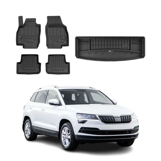 OMAC Fußmatten & Kofferraumwanne Set für Skoda Karoq 2017-2026 obere Schwarz 5x