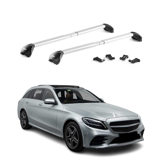 Dachträger für Mercedes C Klasse S205 Kombi 2015-2021 100kg Alu Silber 2x ABE