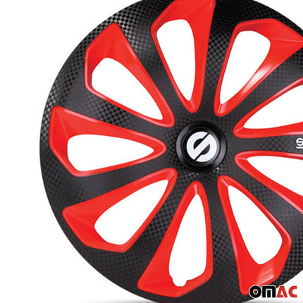 Radkappen Radzierblenden Sparco Sicilia 15" Zoll Abdeckung Schwarz Rot Carbon 4x