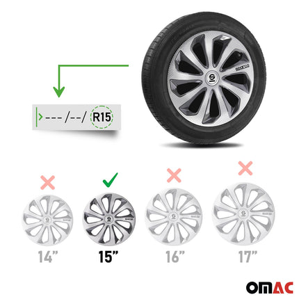 Radkappen Radzierblenden Sparco Sicilia 15" Zoll Abdeckung Silber Carbon Grau 4x