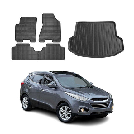 Fußmatten & Kofferraumwanne Set für Hyundai ix35 2009-2015 Gummi Schwarz 5x