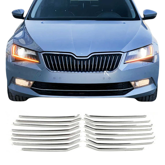 Kühlergrill Leisten Grillleisten für Skoda Superb 2015-2019 Edelstahl Chrom 16x