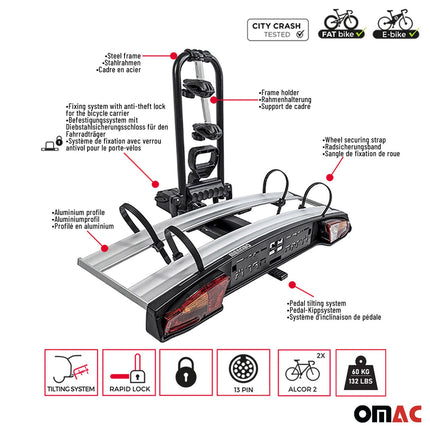 Menabo Fahrradträger Kupplungsträger Fahrrad-heckträger für 2 Fahrräder E-Bikes