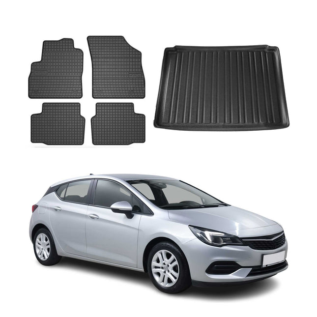 Fußmatten & Kofferraumwanne Set für Opel Astra K 2015-2021 Obere Gummi TPE 5x