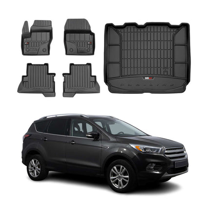 OMAC Fußmatten & Kofferraumwanne Set für Ford Kuga II 2012-2019 Schwarz Gummi 5x