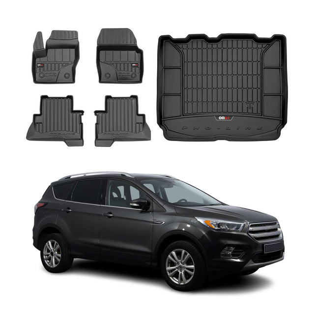 OMAC Fußmatten & Kofferraumwanne Set für Ford Kuga II 2012-2019 Schwarz Gummi 5x
