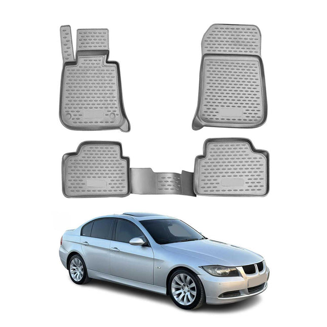 OMAC Gummimatten Fußmatten für BMW 3er E90 E91 2006-2012 TPE Automatten Grau 4x