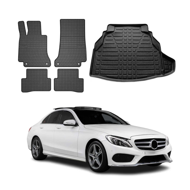 Fußmatten & Kofferraumwanne Set für Mercedes C Klasse W205 2013-2025 Gummi 5x