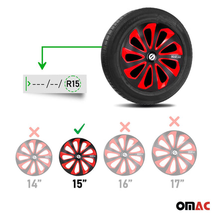 Radkappen Radzierblenden Sparco Sicilia 15" Zoll Abdeckung Schwarz Rot Carbon 4x