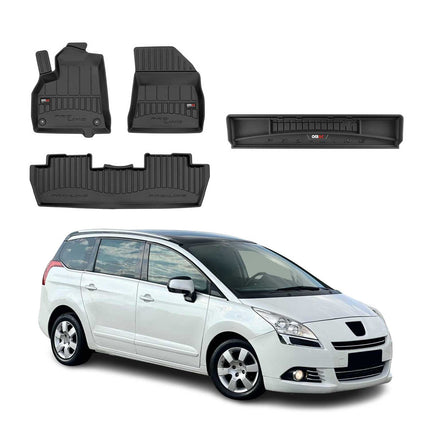 OMAC Fußmatten & Kofferraumwanne Set für Peugeot 5008 2009-2017 Schwarz Gummi 4x
