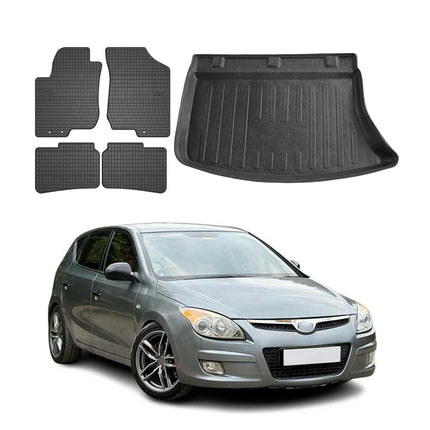 Fußmatten & Kofferraumwanne Set für Hyundai i30 2007-2012 Gummi TPE Schwarz 5x