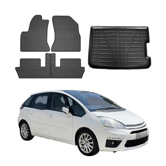 Fußmatten & Kofferraumwanne Set für Citroen C4 Picasso 2006-2012 Gummi TPE 5x