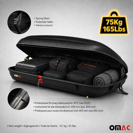 OMAC Dachbox Dachkoffer Gepäckbox 400 Liter Carbonlook Abschließbar Autobox TÜV