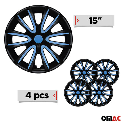 4x Radkappen Radzierblenden Radblenden 15" Zoll Stahlfelgen Matt Schwarz Blau