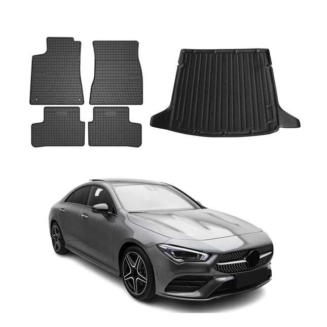 Fußmatten & Kofferraumwanne Set für Mercedes CLA C118 2019-2026 Gummi Schwarz 5x
