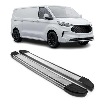 Trittbretter Seitenschweller für Ford Transit Custom 2023-2026 L2 Alu Grau 2 tlg