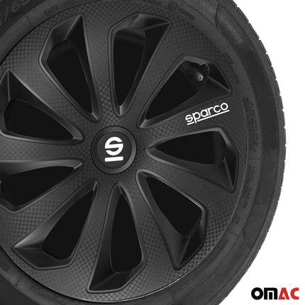 Radkappen Radzierblenden Sparco Sicilia 15" Zoll Abdeckung Schwarz Carbon 4x
