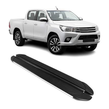 Trittbretter Seitenschutz für Toyota Hilux DoubleCab 2015-26 Alu Schwarz Silber