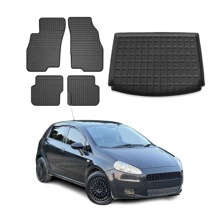 Fußmatten & Kofferraumwanne Set für Fiat Grande Punto 2006-2010 Gummi Schwarz 5x