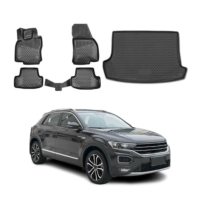 Fußmatten & Kofferraumwanne Set für VW T-Roc 2017-2025 Gummi TPE Schwarz 5x