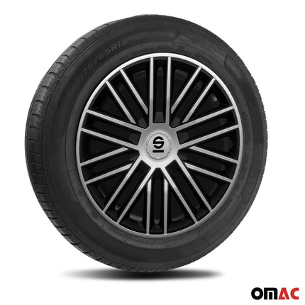 Radkappen Radzierblenden Sparco Bergamo 15" Zoll Abdeckung Set Silber Schwarz 4x