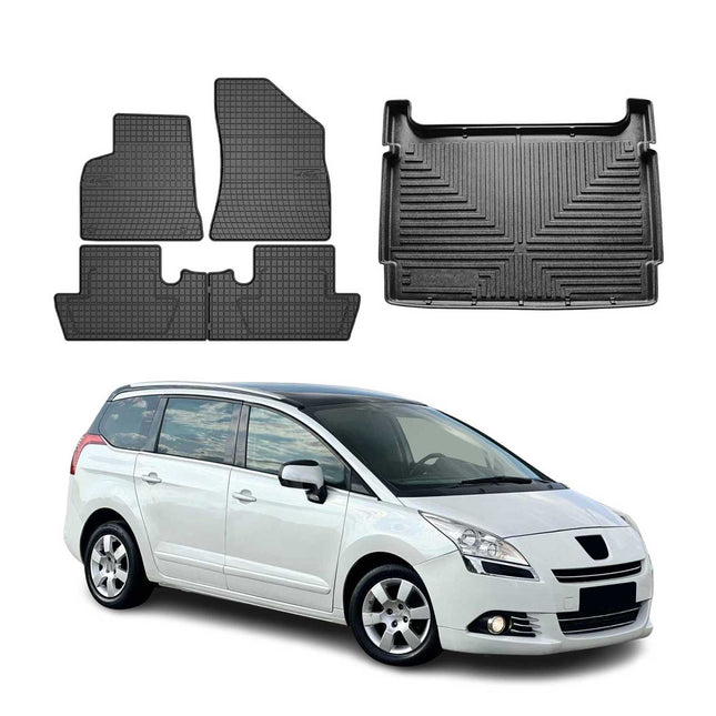 Fußmatten & Kofferraumwanne Set für Peugeot 5008 I 2010-2017 Gummi TPE 5x