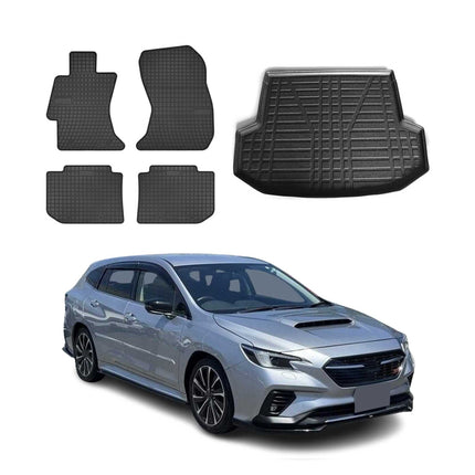 Fußmatten & Kofferraumwanne Set für Subaru Levorg 2015-2020 Gummi Schwarz 5x